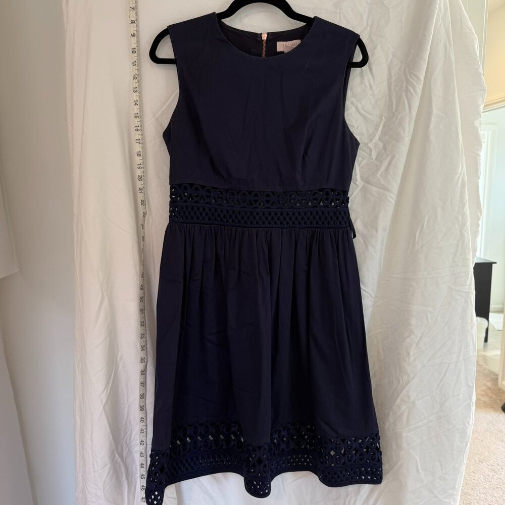 Ted Baker London Mini Shift Dress Women's Black Size 3 Sleeveless Lace Paneled